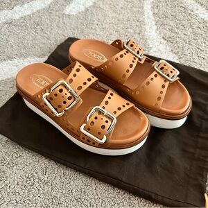 TOD’S WOMENS PLATFORM SANDALS TAN Size 37